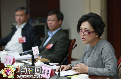 全國(guó)人大代表、重慶市川劇院院長(zhǎng)沈鐵梅在代表小組會(huì)議上發(fā)言。 特派記者 李文科 攝